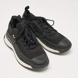 Pre Owned Chanel Black Leather and Neoprene CC Low Top Sneakers Size 39