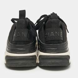 Pre Owned Chanel Black Leather and Neoprene CC Low Top Sneakers Size 39