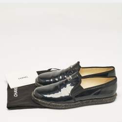 Pre Owned Chanel Black Patent Leather CC Espadrille Loafers Size 39