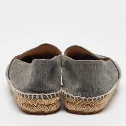 Chanel Grey Textured Suede CC Espadrille Flats Size 38