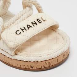 Pre Owned Chanel Cream Quilted Leather and Rope CC Dad Sandals Size 39