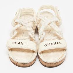 Pre Owned Chanel Cream Quilted Leather and Rope CC Dad Sandals Size 39