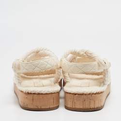 Pre Owned Chanel Cream Quilted Leather and Rope CC Dad Sandals Size 39