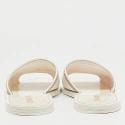 Chanel White Leather CC Logo Embroidered Flat Sandals Size 35