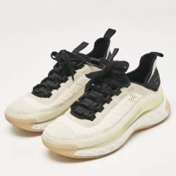 Pre Owned Chanel White/Black Fabric and Suede CC Low Top Sneakers Size 38