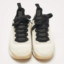 Pre Owned Chanel White/Black Fabric and Suede CC Low Top Sneakers Size 38