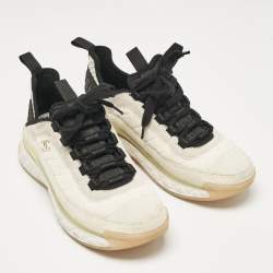 Pre Owned Chanel White/Black Fabric and Suede CC Low Top Sneakers Size 38