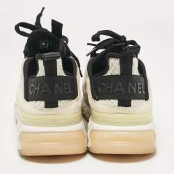 Pre Owned Chanel White/Black Fabric and Suede CC Low Top Sneakers Size 38
