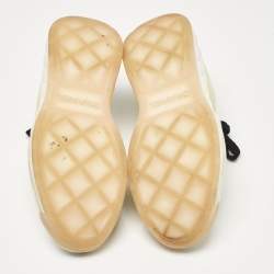 Pre Owned Chanel White/Black Fabric and Suede CC Low Top Sneakers Size 38