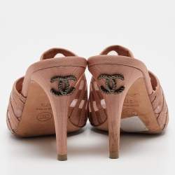 Chanel Pink Fabric and Mesh CC Mules Size 37.5