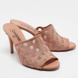 Chanel Pink Fabric and Mesh CC Mules Size 37.5