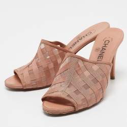Chanel Pink Fabric and Mesh CC Mules Size 37.5