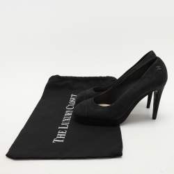 Chanel Black Suede CC Pumps Size 38.5