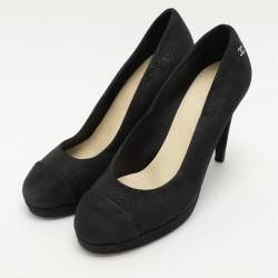 Chanel Black Suede CC Pumps Size 38.5