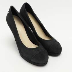 Chanel Black Suede CC Pumps Size 38.5