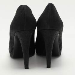 Chanel Black Suede CC Pumps Size 38.5