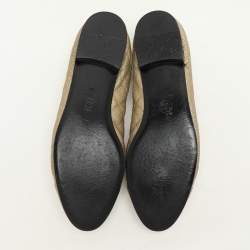 Pre Owned Chanel Gold Quilted Caviar Leather CC Ballet Flats Size 40