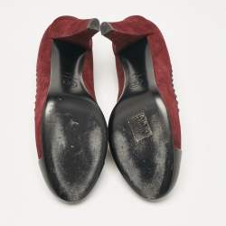 Pre Owned Chanel Burgundy/Black Suede and Leather CC Platform Pumps Size 38