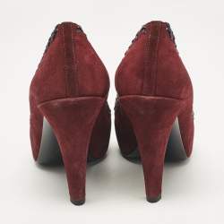 Pre Owned Chanel Burgundy/Black Suede and Leather CC Platform Pumps Size 38
