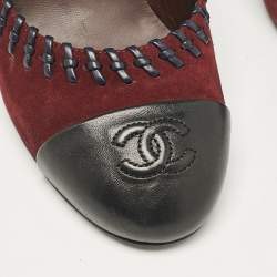 Pre Owned Chanel Burgundy/Black Suede and Leather CC Platform Pumps Size 38