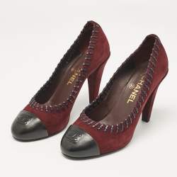 Pre Owned Chanel Burgundy/Black Suede and Leather CC Platform Pumps Size 38