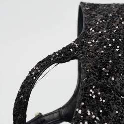 Pre Owned Chanel Black Glitter and Leather CC Platform Mary Jane Pumps Size 37