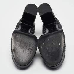 Pre Owned Chanel Black Glitter and Leather CC Platform Mary Jane Pumps Size 37