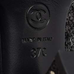 Pre Owned Chanel Black Glitter and Leather CC Platform Mary Jane Pumps Size 37
