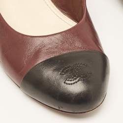 Chanel Burgundy/Black Leather CC Cap Toe Pumps Size 37.5