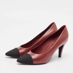 Chanel Burgundy/Black Leather and Fabric Cap Toe Pumps Size 39