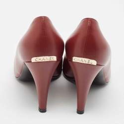 Chanel Burgundy/Black Leather and Fabric Cap Toe Pumps Size 39