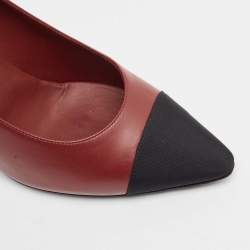 Chanel Burgundy/Black Leather and Fabric Cap Toe Pumps Size 39
