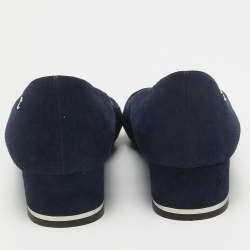 Pre Owned Chanel Navy Blue Suede CC Pumps Size 38.5