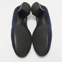 Pre Owned Chanel Navy Blue Suede CC Pumps Size 38.5