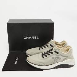 Chanel Grey Fabric and Mesh CC Lace Up Sneakers Size 40