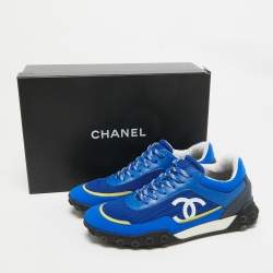 Chanel Blue Fabric Mesh CC Lace Up Sneakers Size 40