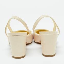 مملوكة مسبقًا Chanel Cream/Blue Leather Cap Toe CC Block Heel Slingback Sandals Size 39