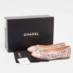 Chanel Multicolor Tweed and Leather CC Cap Toe Bow Ballet Flats Size 36