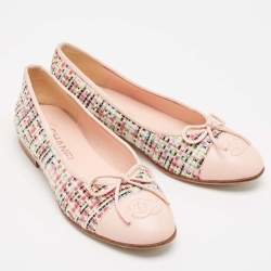 Chanel Multicolor Tweed and Leather CC Cap Toe Bow Ballet Flats Size 36