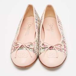 Chanel Multicolor Tweed and Leather CC Cap Toe Bow Ballet Flats Size 36