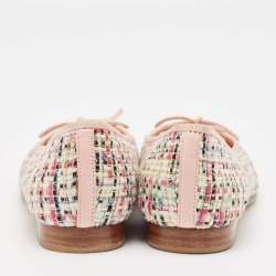 Chanel Multicolor Tweed and Leather CC Cap Toe Bow Ballet Flats Size 36