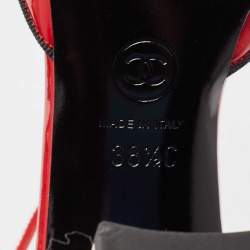 Pre Owned Chanel Red/Black Patent Leather and Fabric Cap Toe Pumps Size 38.5