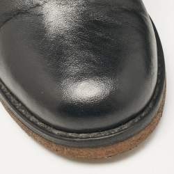 Chanel Black Leather and Tweed Ankle Length Boots Size 38.5
