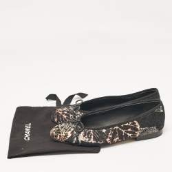 Chanel Black Printed Tweed CC Bow Ballet Flats Size 36