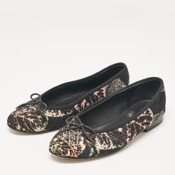 Chanel Black Printed Tweed CC Bow Ballet Flats Size 36