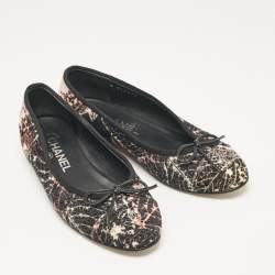 Chanel Black Printed Tweed CC Bow Ballet Flats Size 36