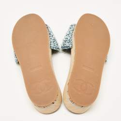 Chanel Blue Tweed CC Platform Slides Size 41