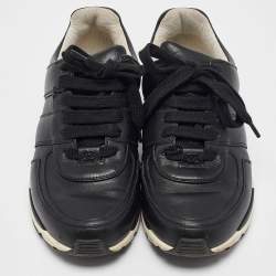 Pre Owned Chanel Black Leather CC Logo Low Top Sneakers Size 37.5