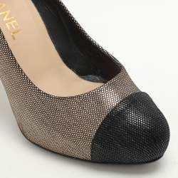 Pre Owned Chanel Metallic Gold/Black Textured Suede CC Platform Pumps Size 38