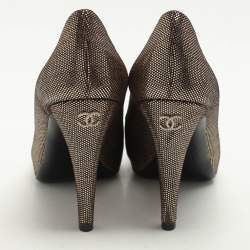 Pre Owned Chanel Metallic Gold/Black Textured Suede CC Platform Pumps Size 38